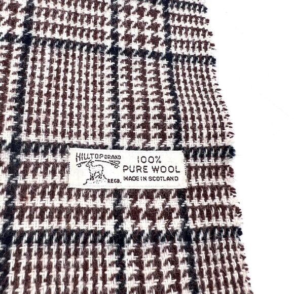 Vintage Hilltop Scotland 100% Wool Scarf Black Brown Plaid Unisex 54" x 12" - Picture 6 of 6